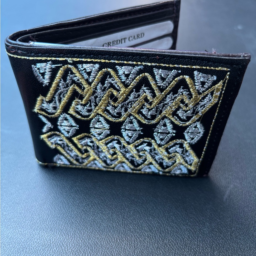 Black and Gold Embroidered Card Holder